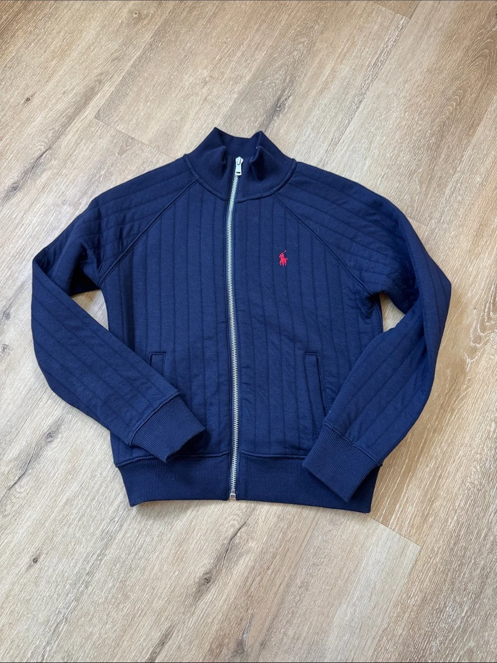 Ralph Lauren Navy Full-Zip Cardigan with Red Pony-16 years girl size L